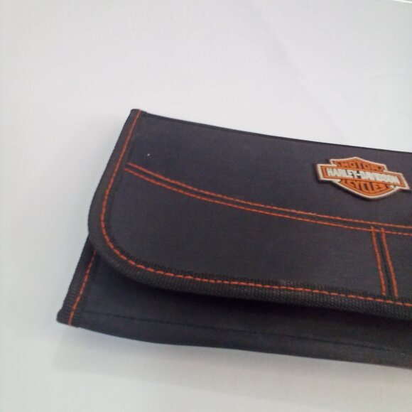 Harley Davidson Clutch Wallet Tri-Fold Zipper Pocket 10.5" x 5" Black Orange - Picture 5 of 13